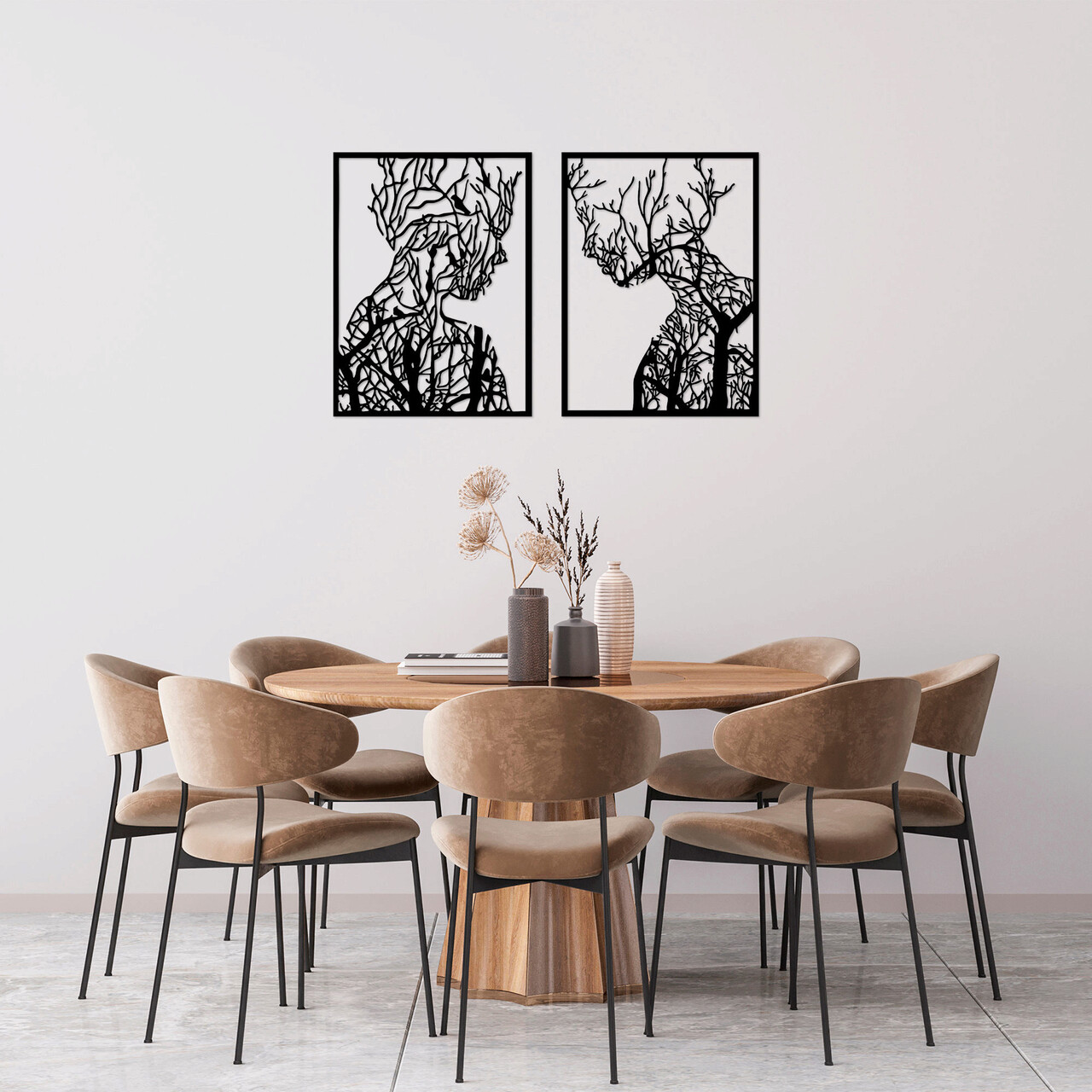 Decoratiune de perete, Tree Man And Woman, 52 x 70 cm, 2 piese, Negru - imagine 7